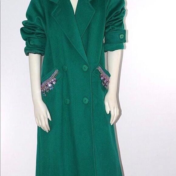 Green Ladies Jeweled Wool Coat size Large - Picture 6 of 8